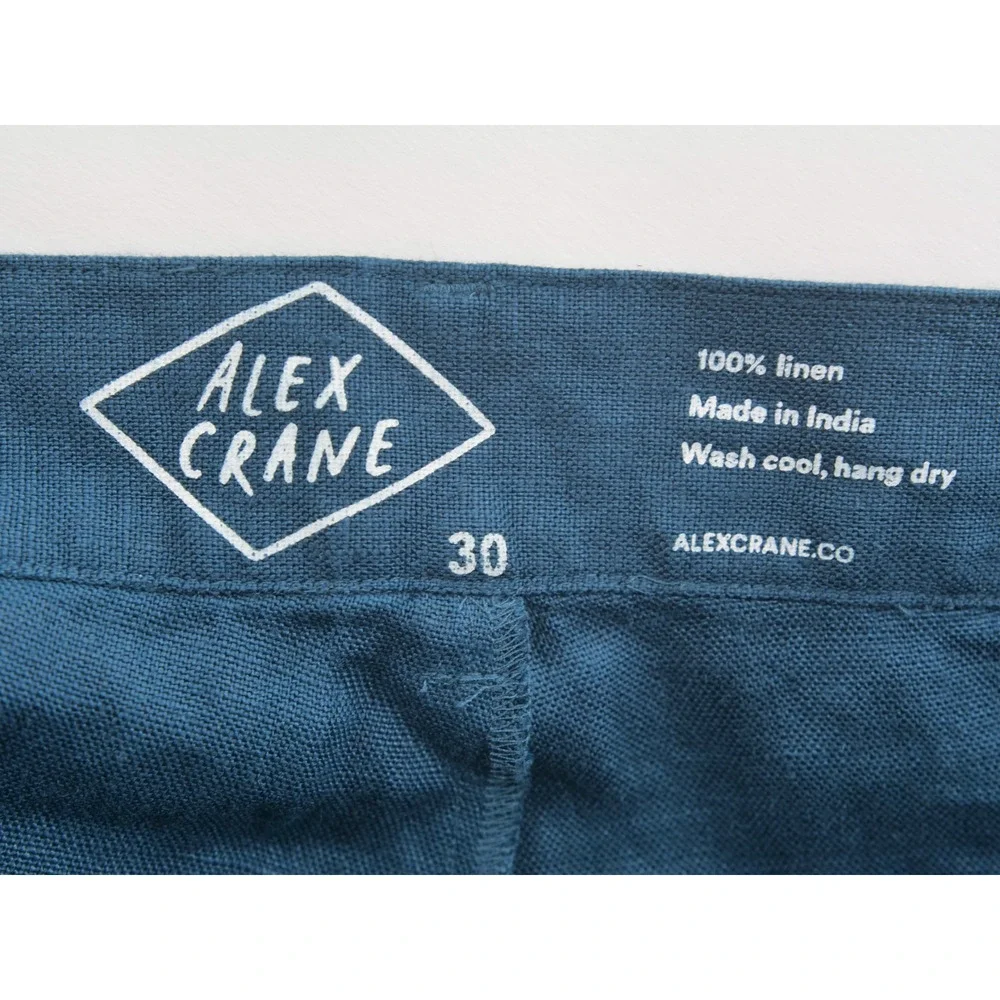 NWT Alex Crane Men's 30x30 Teal 100% Linen Casual Pants Summer Beach Lightweight